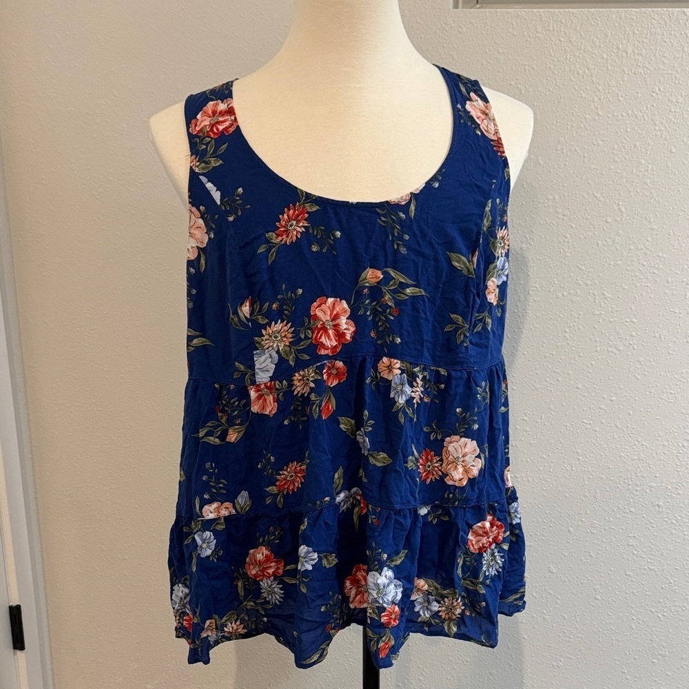Torrid Navy Floral Tiered Tank Top